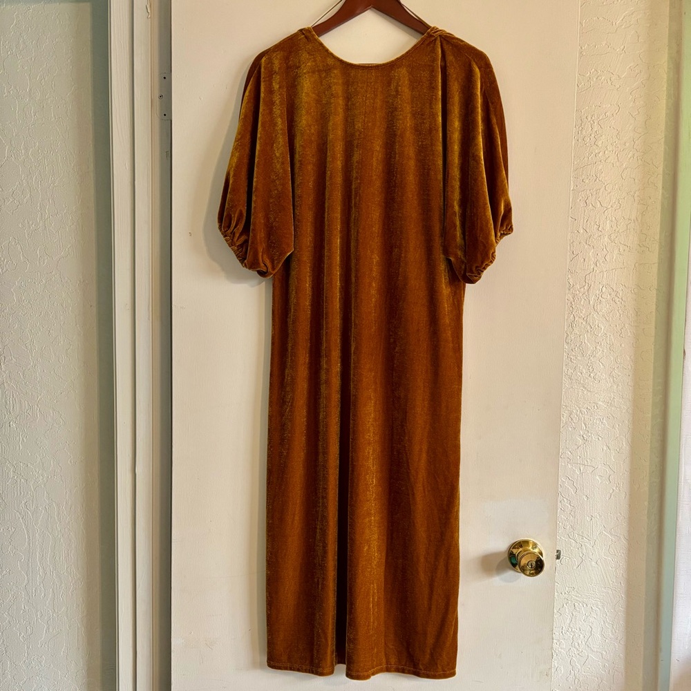Mango Velvet Midi Dress in Rust Brown